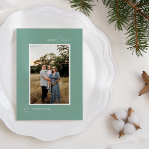 Cartes Pour Fêtes Annuelles Lettre minimaliste et photo verte Retro Boho