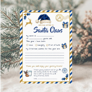 Cartes Pour Fêtes Annuelles Lettre officielle au Père Noël   Enfants Blue Gold