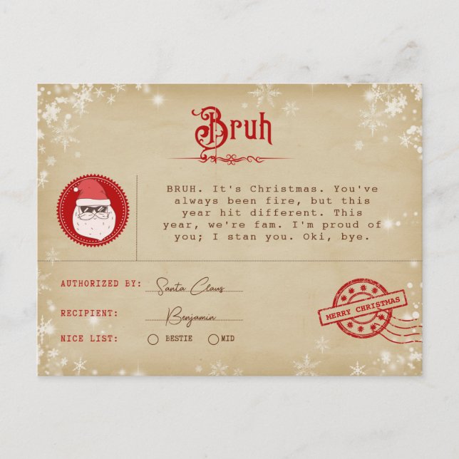 Cartes Pour Fêtes Annuelles Lettre père Noël au Telegram de Noël Ado (Devant)