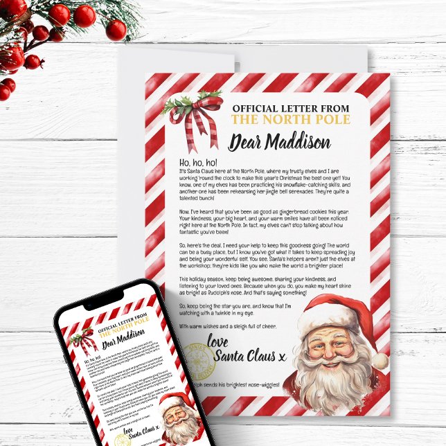 Cartes Pour Fêtes Annuelles Lettre Personnalisée Positive de l'Enfant Sage à P (Personalized Nice Kid Letter To Santa Fun  Holiday festive north pole positive encouragement magic)