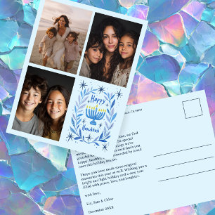 Cartes Pour Fêtes Annuelles LETTRE PHOTO HEUREUSE HANOUKKA CUSTOM 3 Dessinée À