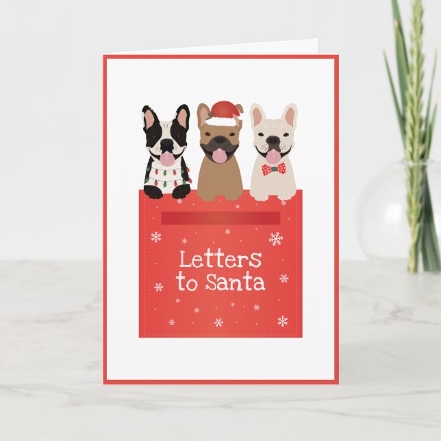 Cartes Pour Fêtes Annuelles Lettres Aux Bulldogs Français De Père Noël (Devant)