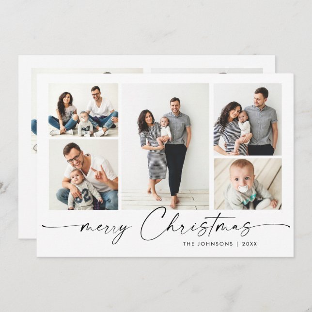 Cartes Pour Fêtes Annuelles Lettres d'argent moderne Noël 7 PHOTO Salutation (Devant / Derrière)
