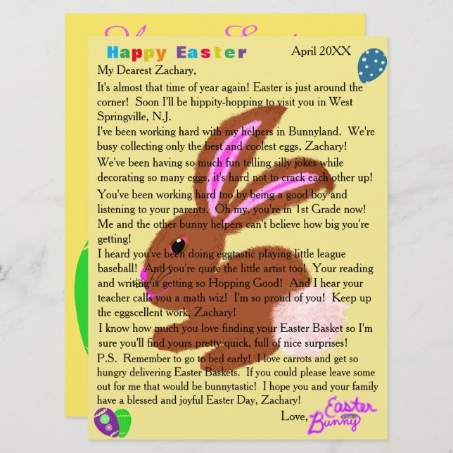 Cartes Pour Fêtes Annuelles Lettres de la personnalisation du lapin de Pâques (Devant / Derrière)