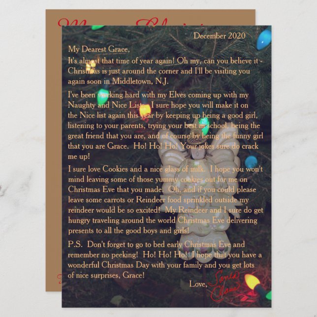 Cartes Pour Fêtes Annuelles Lettres de Père Noël Angel Lights (Devant / Derrière)