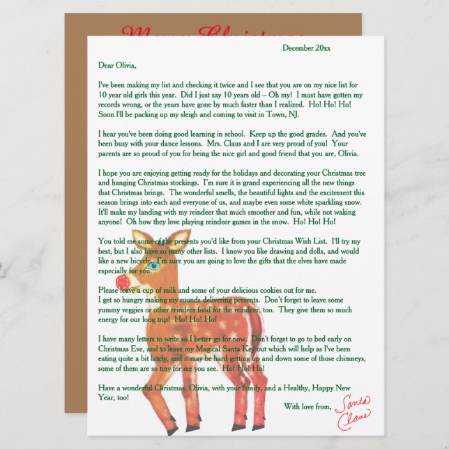Cartes Pour Fêtes Annuelles Lettres personnalisées de Père Noël Reindeer (Devant / Derrière)