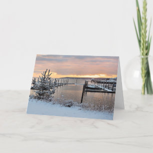 Cartes Pour Fêtes Annuelles Lever d'hiver au-dessus de Plymouth, MA Harbour