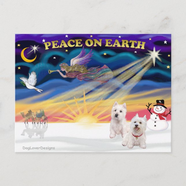 Cartes Pour Fêtes Annuelles Lever du soleil de Noël - Deux Terriers des Hautes (Devant)