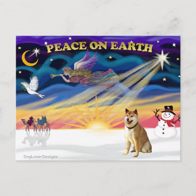 Cartes Pour Fêtes Annuelles Lever du soleil de Noël - Shiba Inu 3 (Devant)