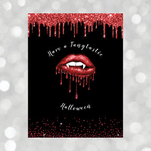Cartes Pour Fêtes Annuelles Lèvres et crocs de vampire rouge paillettes Hallow