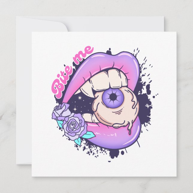 Cartes Pour Fêtes Annuelles Lèvres rose Halloween Bite Me  (Devant)