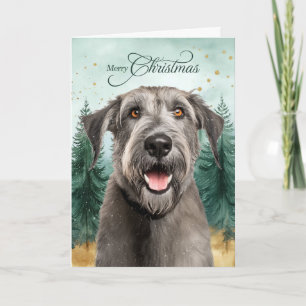 Cartes Pour Fêtes Annuelles Lévrier Irlandais Chien Hiver Forêt de Pins Noël