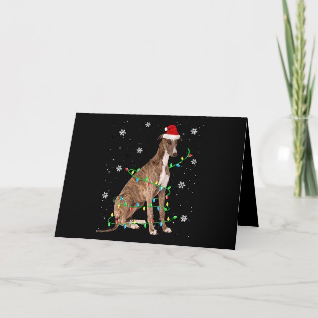 Cartes Pour Fêtes Annuelles lévrier lights de noël joli père noël lévrier (Devant)