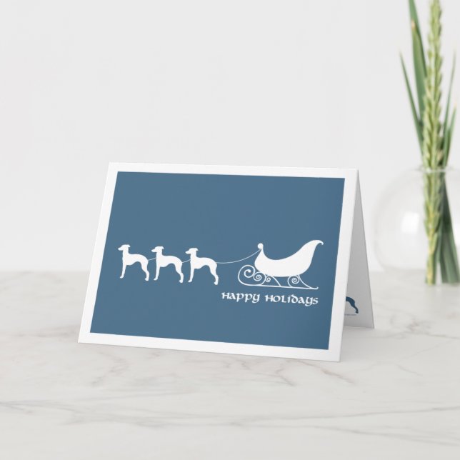 Cartes Pour Fêtes Annuelles Lévriers italiens tirant Sleigh de Père Noël (Devant)