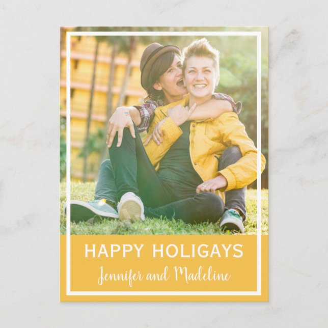 Cartes Pour Fêtes Annuelles LGBT Happy Holigays Christmas Photo Mustard Jaune (Devant)