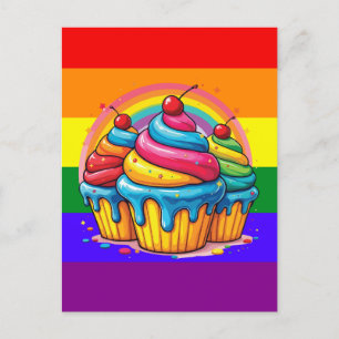 Cartes Pour Fêtes Annuelles LGBTQ couleurs arc-en-ciel cupcake