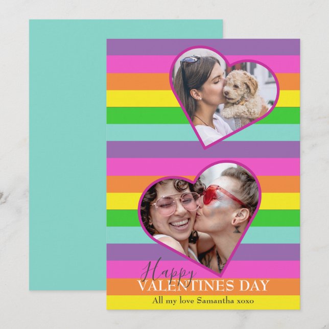 Cartes Pour Fêtes Annuelles LGBTQ Valentines Arc-en-ciel - Drapeau photo Holid (Devant / Derrière)