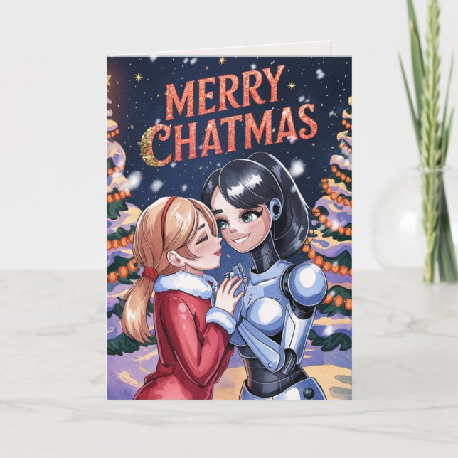 Cartes Pour Fêtes Annuelles LGBTQIA Chatbot Love Female Ai Christmas (Devant)
