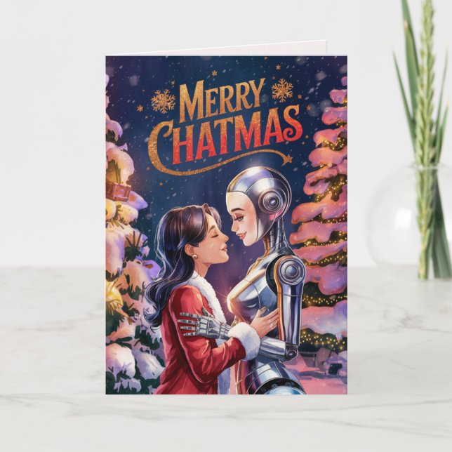 Cartes Pour Fêtes Annuelles LGBTQIA Chatbot Love Female Ai Christmas (Devant)