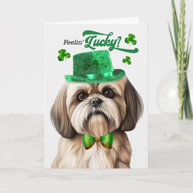 Cartes Pour Fêtes Annuelles Lhasa Apso Dog Feelin' Lucky St Patrick's Day (Devant)