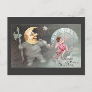 Cartes Pour Fêtes Annuelles L'homme sur la Lune Jour Vintage de l'an