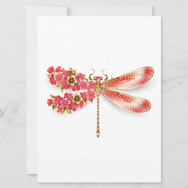 Cartes Pour Fêtes Annuelles libellule de fleurs avec sakura de bijoux (Devant)