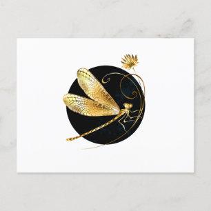 Cartes Pour Fêtes Annuelles libellule d'or en cercle noir
