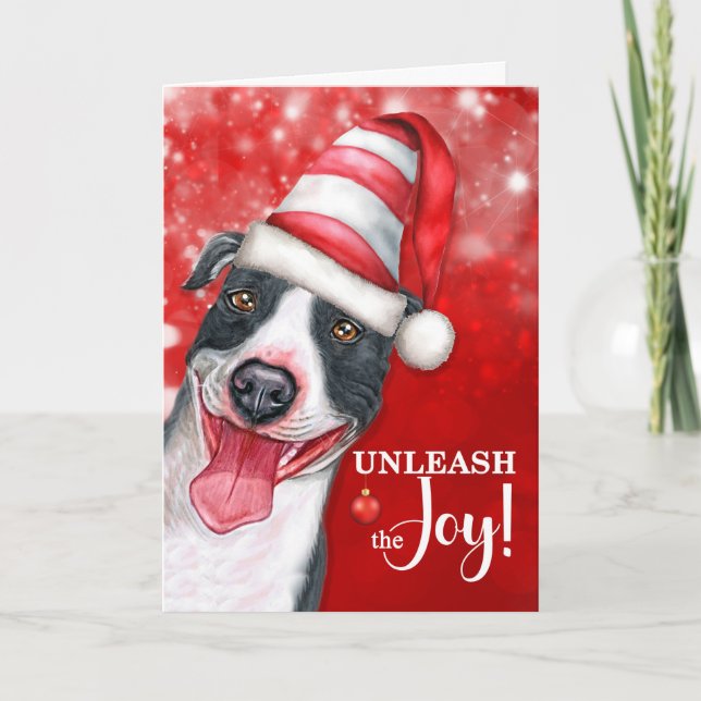 Cartes Pour Fêtes Annuelles Libérez le chien de Noël Joy Pit Bull (Devant)