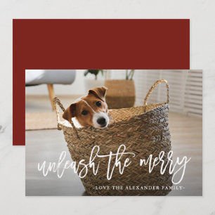 Cartes Pour Fêtes Annuelles Libérez le joyeux script Photo de chien mignon