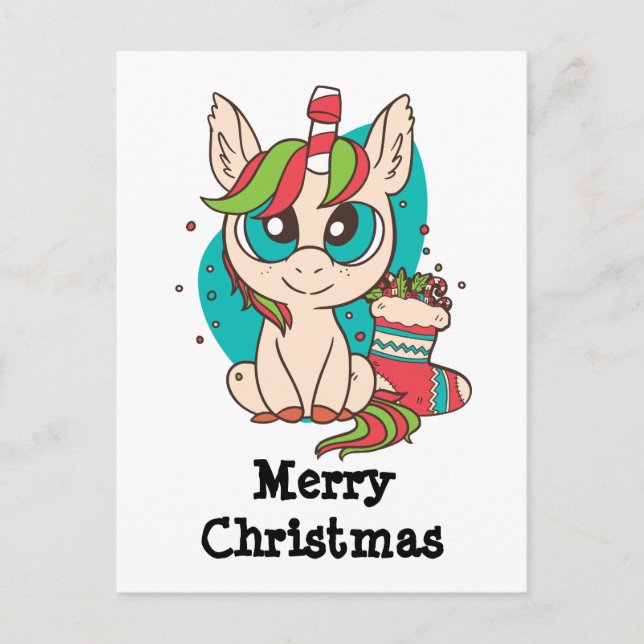 Cartes Pour Fêtes Annuelles Licorne à thème de Noël (Devant)