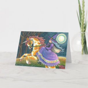 Cartes Pour Fêtes Annuelles LICORNE DE HALLOWEEN & SORCIÈRE, CHAT NOIR Cheval 