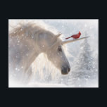 Cartes Pour Fêtes Annuelles Licorne et cardinal de Yule heureux<br><div class="desc">Joyeux Yule au dos de cette carte postale et une belle licorne et un cardinal sur le devant.  Une jolie carte de solstice de yule de vacances</div>