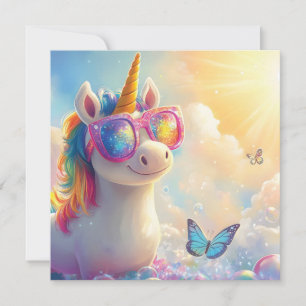 Cartes Pour Fêtes Annuelles Licorne Mignonne avec Lunettes de Soleil : Magique