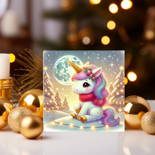 Cartes Pour Fêtes Annuelles Licorne sous le ciel de Noël au clair de lune