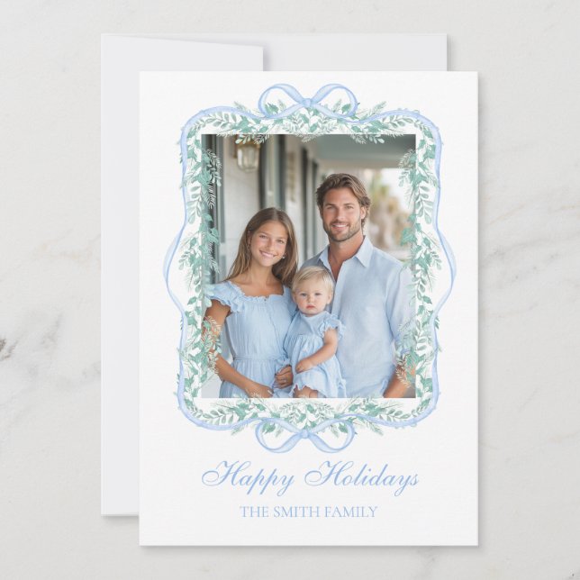 Cartes Pour Fêtes Annuelles Light Blue Christmas Greenery Grandmillennial (Devant)