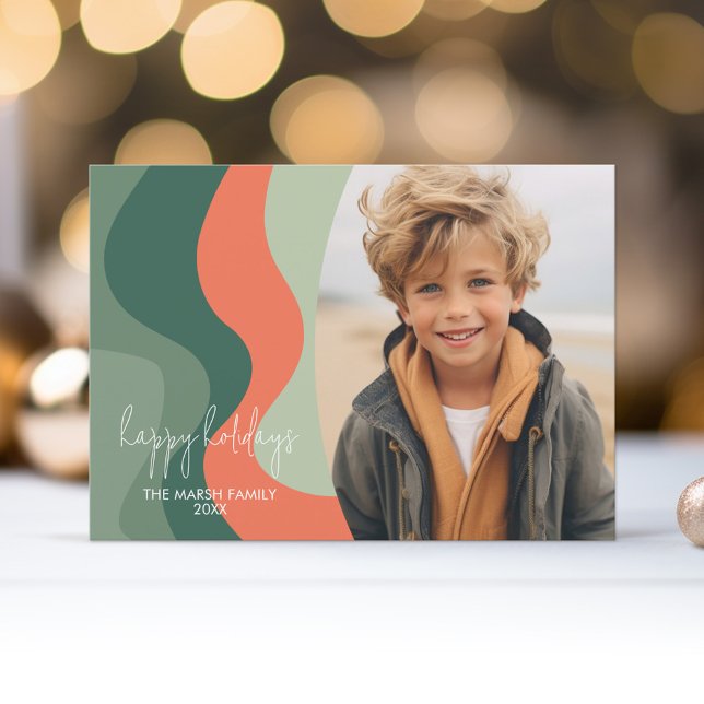 Cartes Pour Fêtes Annuelles Ligne biologique Art Abstrait - 1 Photo Jade Tange (Organic curved lines and abstract art make a non-traditional holiday card with 1 photo.)