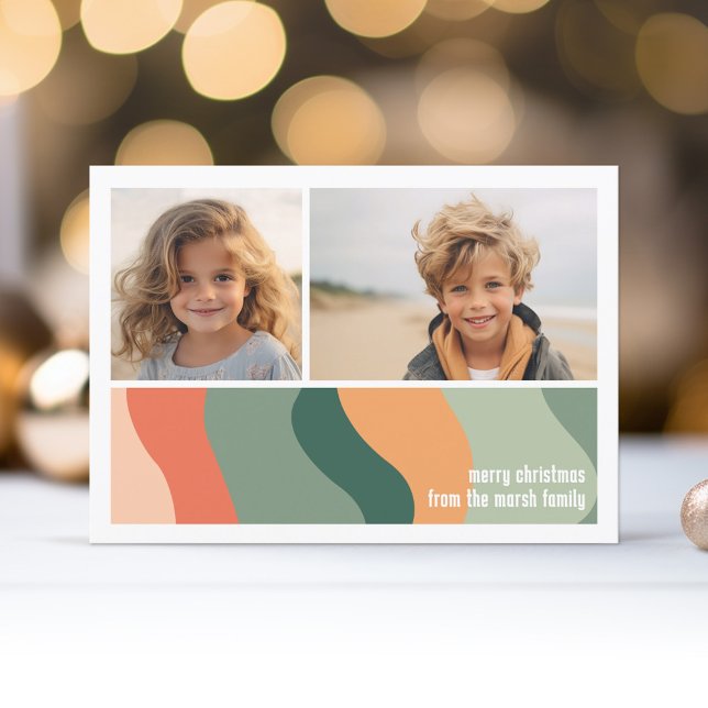 Cartes Pour Fêtes Annuelles Ligne biologique Art Abstrait - 2 Photo Jade Tange (Holiday Photo Greeting Card - Jade and Tangerine Organic Curves)