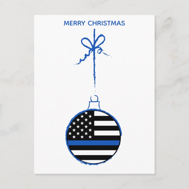 Cartes Pour Fêtes Annuelles Ligne Bleue Mince Police de Noël (Devant)
