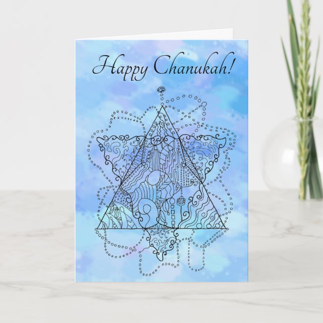 Cartes Pour Fêtes Annuelles Ligne d'art en bleu pour Chanukah / Hanoukka (Devant)