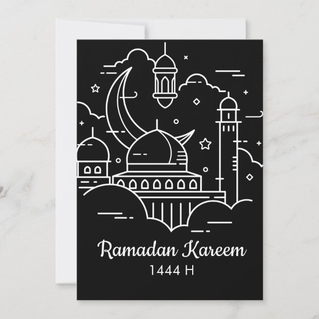 Cartes Pour Fêtes Annuelles Ligne d'art Ramadan Kareem - EID Mubarak (Devant)