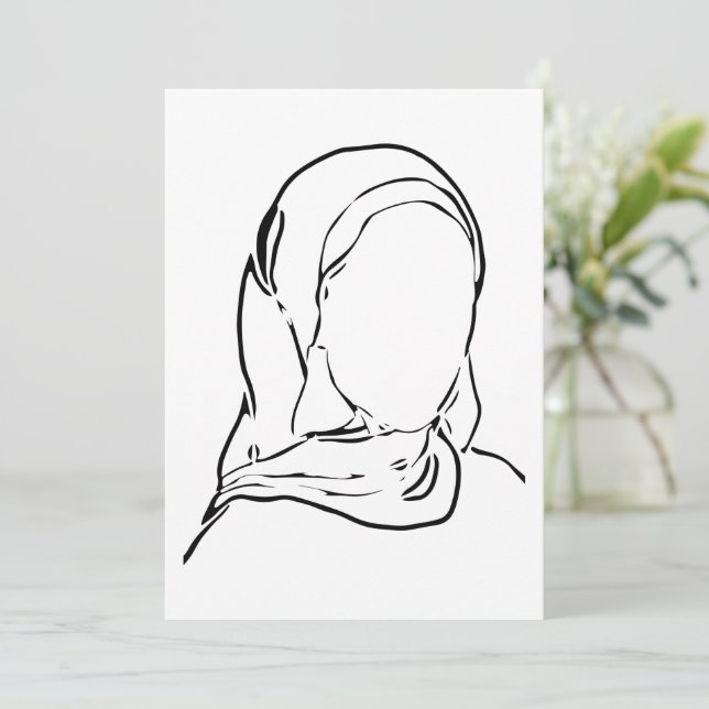 Cartes Pour Fêtes Annuelles Ligne Dessin Musulmane Hijab Femme Arabe Isolée (Debout devant)