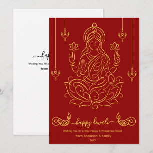 Cartes Pour Fêtes Annuelles Ligne d'or Art de la déesse Lakshmi sur Lotus