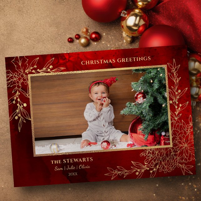 Cartes Pour Fêtes Annuelles Ligne d'or élégante dessinée Photo botanique de No (Créateur téléchargé)