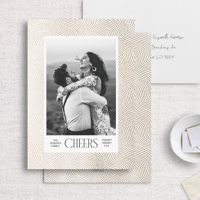 Cartes Pour Fêtes Annuelles Ligne Gold Wavy Etched Bordure Élégante Nouvel An (Créateur téléchargé)