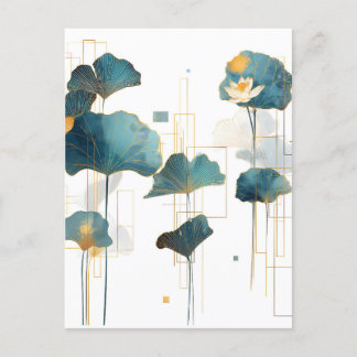 Cartes Pour Fêtes Annuelles Ligne minimaliste Ginkgo Lotus Zen