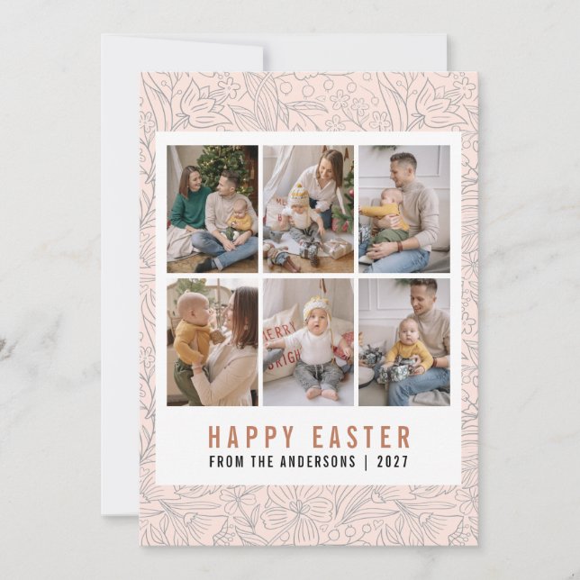 Cartes Pour Fêtes Annuelles Ligne moderne d'art floral Joyeuses Pâques 6 Photo (Devant)