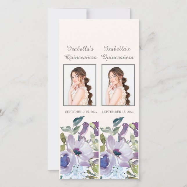 Cartes Pour Fêtes Annuelles Lilac Dusty Blue Floral Quinceañera Signets (Devant)