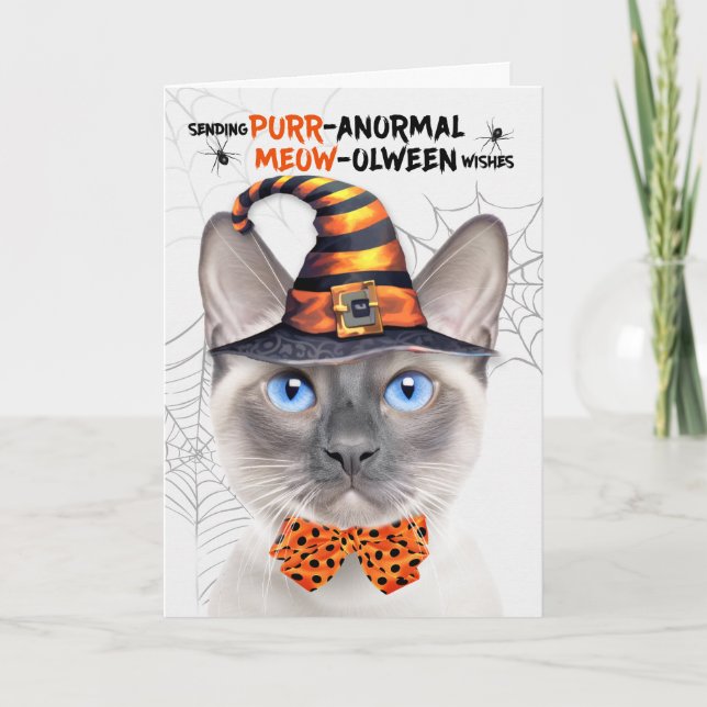 Cartes Pour Fêtes Annuelles Lilac Point Siamese Chat PURRanormal MEOWolween (Devant)