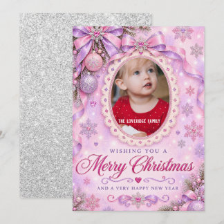 Cartes Pour Fêtes Annuelles Lilas Rose Pailleté Noël Photo Fêtes