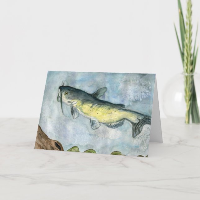 Cartes Pour Fêtes Annuelles L'illustration de gain des enfants : poisson-chat (Devant)